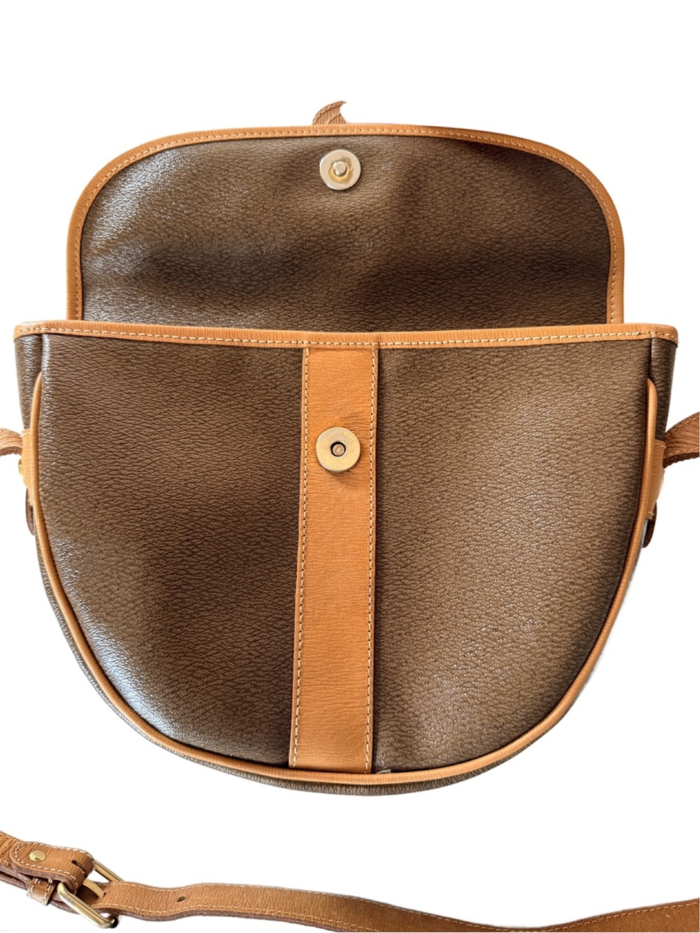 Vintage Lancel Brown & Tan Leather Crossbody Saddle Bag | Made in France - Picture 6 of 16